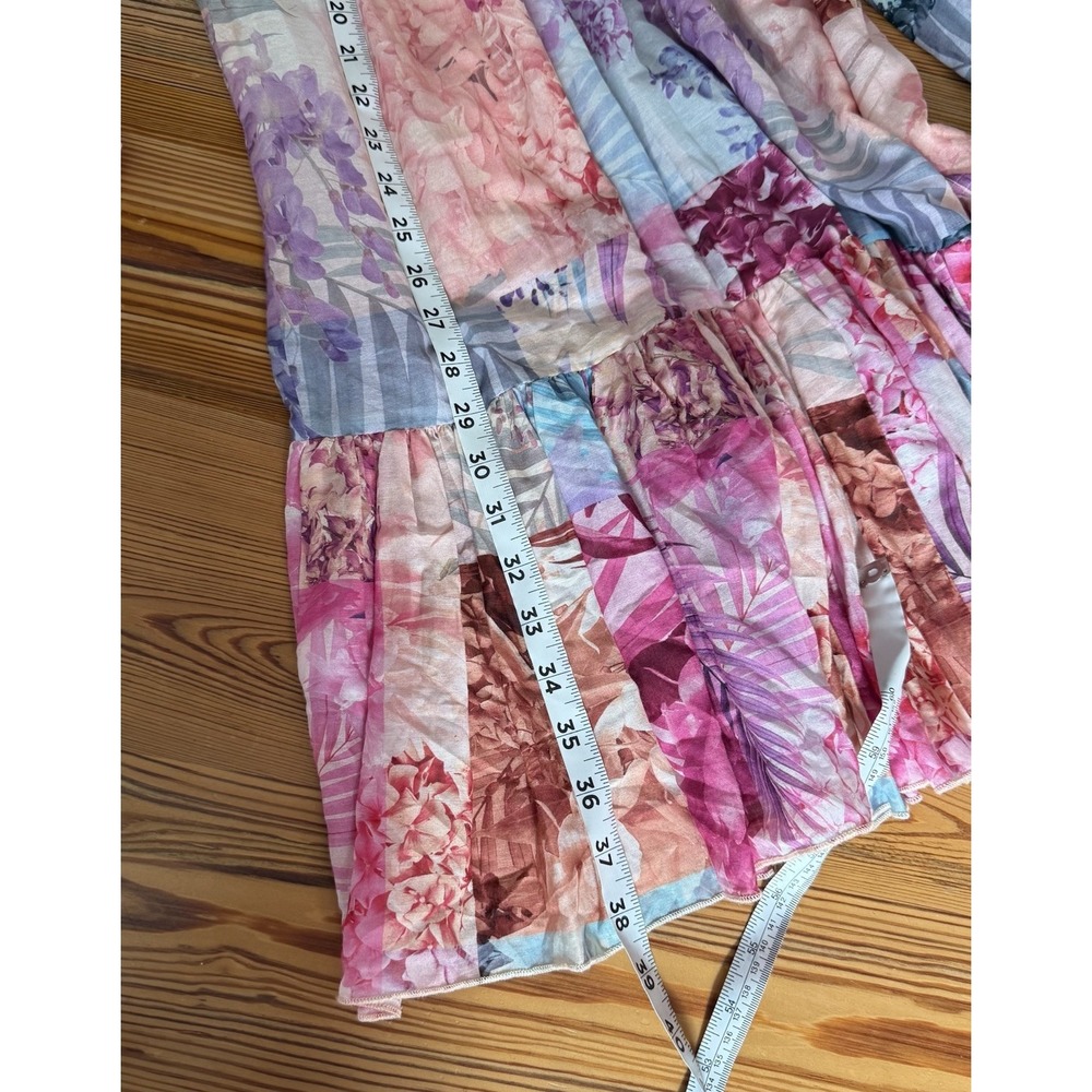 Johnny Was Silk Blend Dress MED Mini Pink Floral Semi-sheer Ruffle Patchwork EUC - Picture 16 of 16